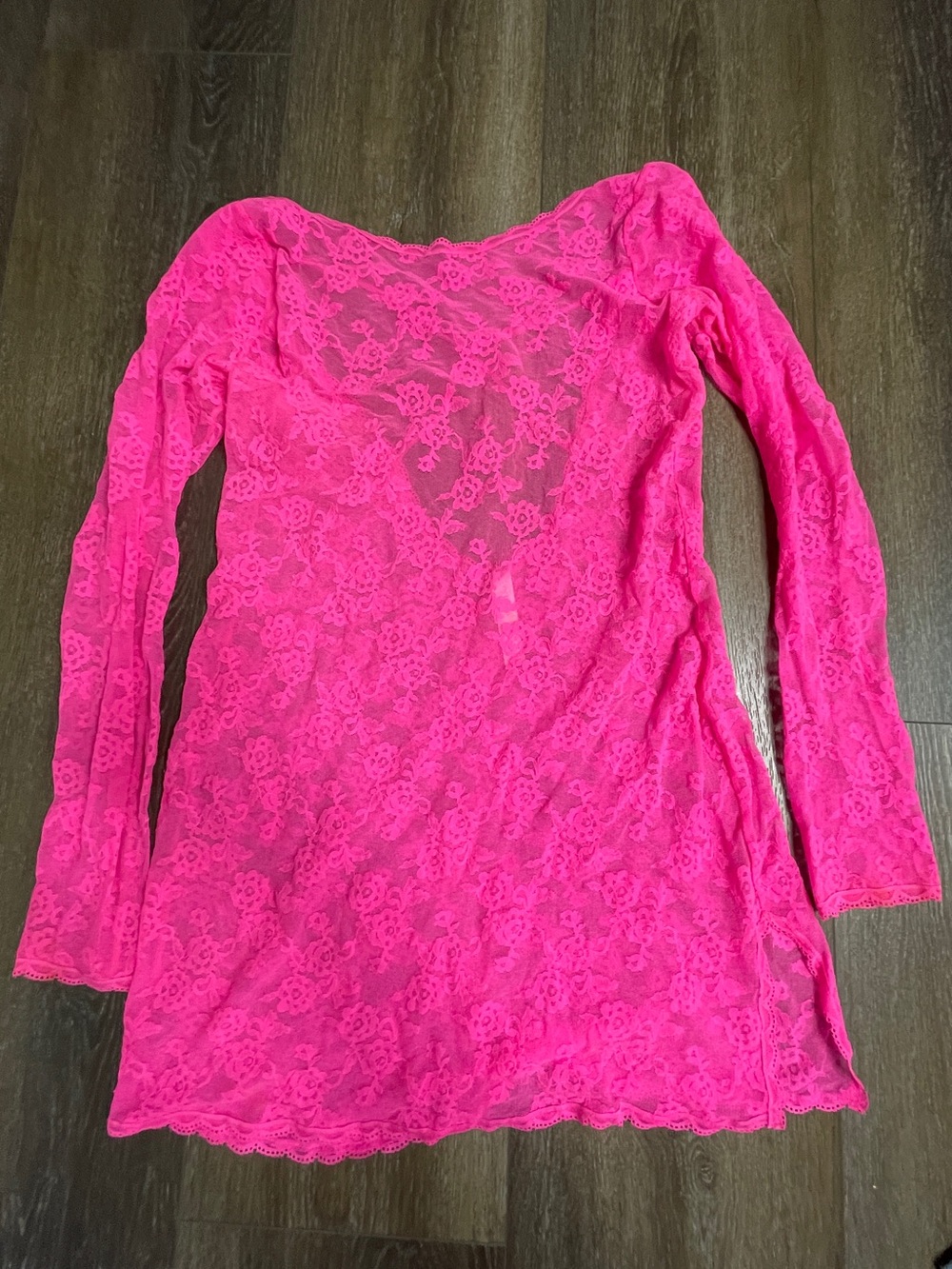 Victoria's Secret Neon Pink Lace Long-Sleeve Mini Dress XL